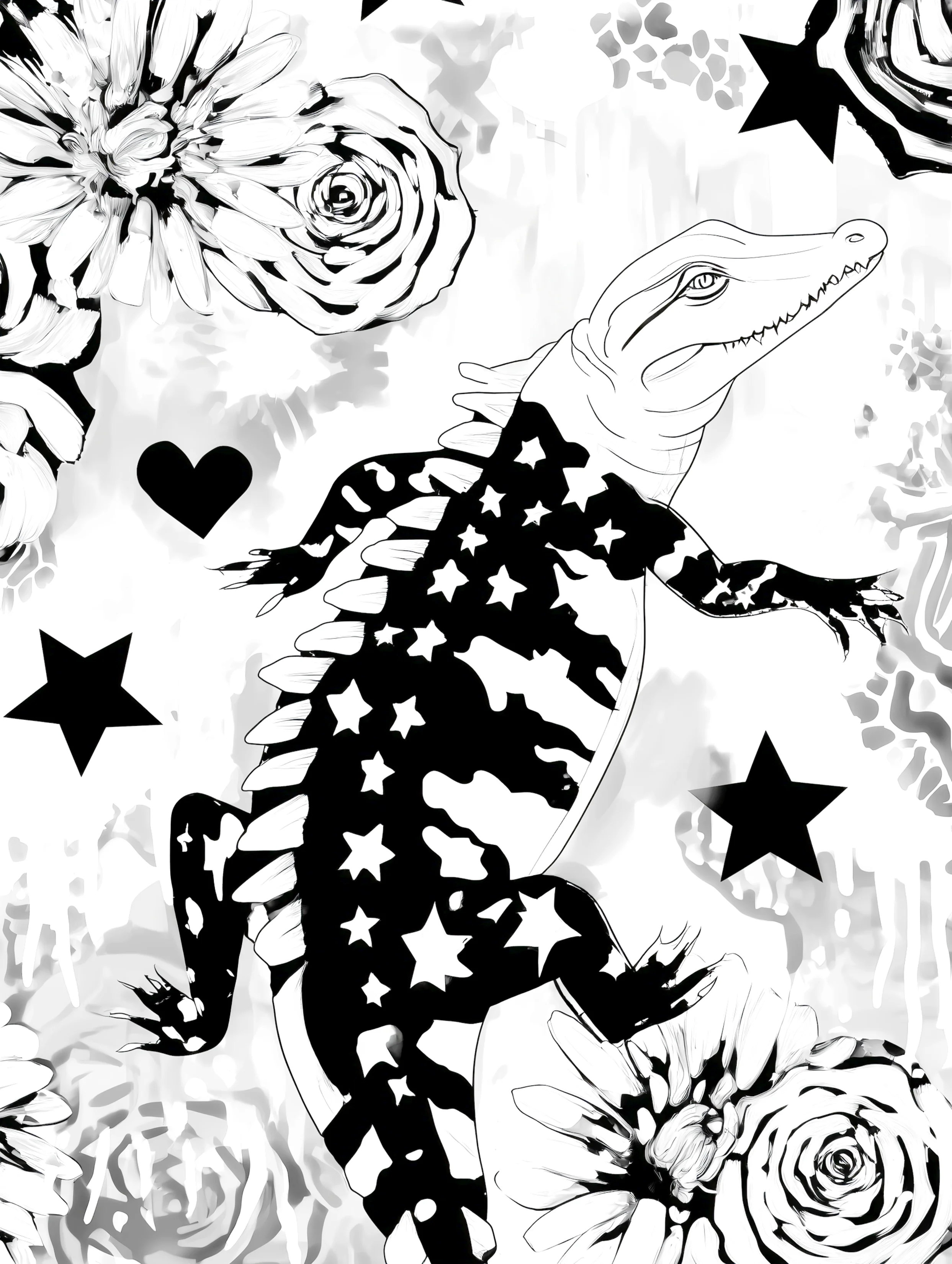 Free printable crocodile coloring pages for adults featuring a stars crocodile coloring sheet